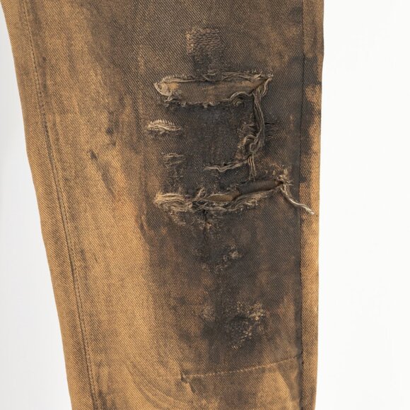 Ralph Lauren Tan Distressed Cotton Leather-Trim Jeans - Picture 6 of 13